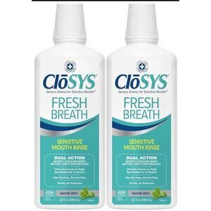 CloSYS Sensitive Mouthwash, 32 Ounce, 2 Count, Gentle Mint Alcohol Free Dye Free